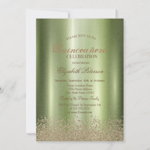 Modern Elegant Diamonds Green Metallic Quinceañera Invitation
