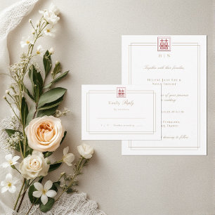 Modern Elegant Double Happiness Wedding RSVP  Invitation