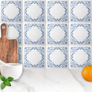 Modern Elegant Dusty Blue and White Tile