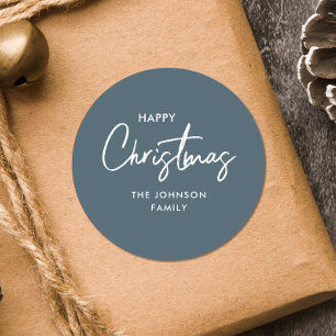 Modern Elegant Dusty Blue Christmas Holiday Classic Round Sticker