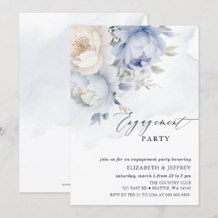 Modern Elegant Dusty Blue Floral Engagement Party Invitation