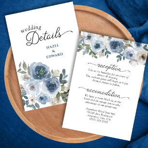 Modern Elegant Dusty Blue Floral Wedding Enclosure Card