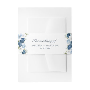 Modern Elegant Dusty Blue Floral Wedding Invitation Belly Band