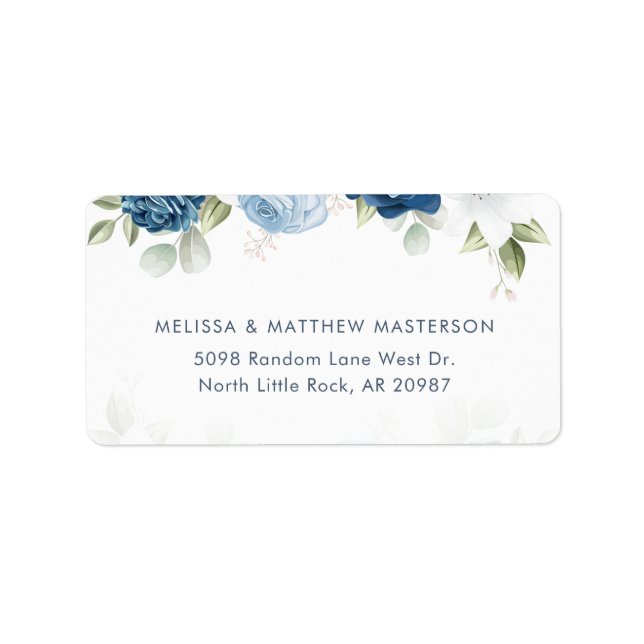 Modern Elegant Dusty Blue Floral Wedding Label (Front)