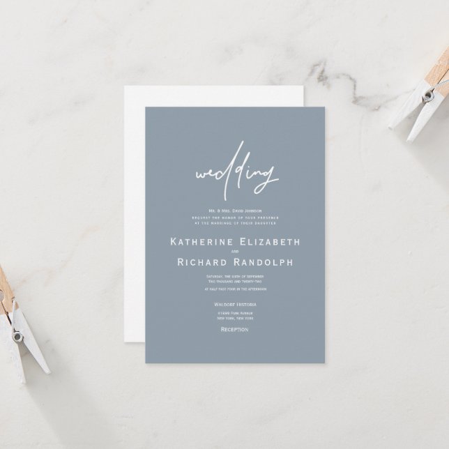 Modern & Elegant Dusty Blue Formal Invitation (Front/Back In Situ)