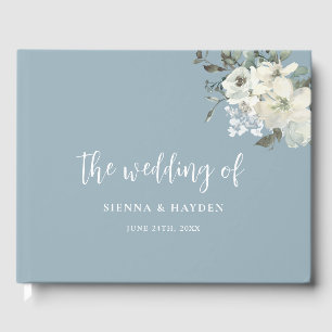 Modern Elegant Dusty Blue Ivory Floral Wedding Guest Book