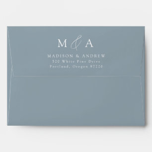 Modern Elegant Dusty Blue Monogram Wedding Envelope