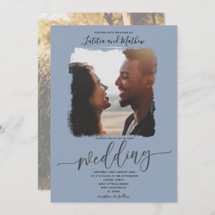 Modern Elegant Dusty Blue photo wedding Invitation