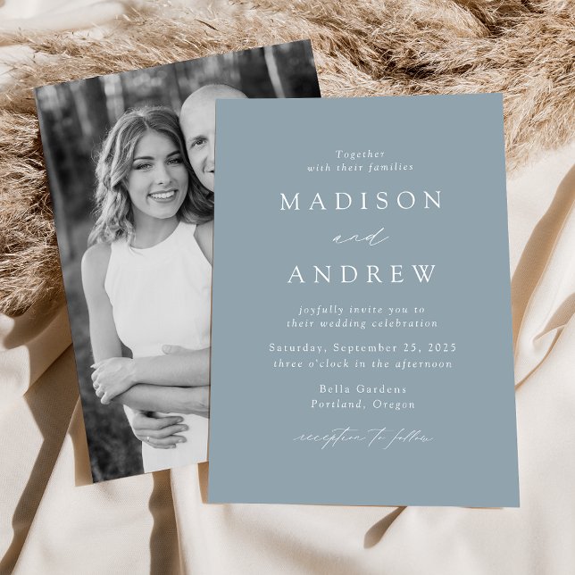 Modern Elegant Dusty Blue Photo Wedding Invitation (Creator Uploaded)