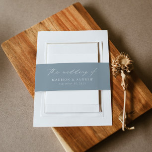 Modern Elegant Dusty Blue Script Wedding Invitation Belly Band