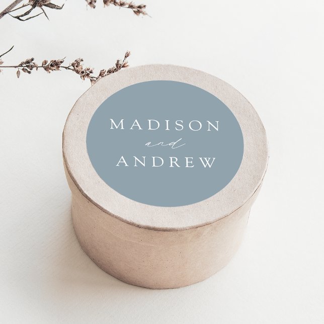 Modern Elegant Dusty Blue Wedding Classic Round Sticker (Creator Uploaded)