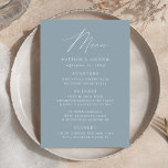 Modern Elegant Dusty Blue Wedding Menu<br><div class="desc">Simple and elegant wedding menu featuring "Menu" displayed in a modern white script with a dusty blue background or colour of your choice. Personalize the dusty blue wedding menu by adding your names,  wedding date,  and menu information. Designed to coordinate with our Modern Elegance wedding collection.</div>