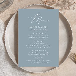 Modern Elegant Dusty Blue Wedding Menu