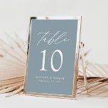 Modern Elegant Dusty Blue Wedding Table Number<br><div class="desc">Trendy, minimalist wedding table number cards featuring white lettering with "Table" in modern calligraphy script. The design features a dusty blue background or a colour of your choice. The design repeats on the back. To order the table cards: add your name, wedding date, and table number. Add each number to...</div>