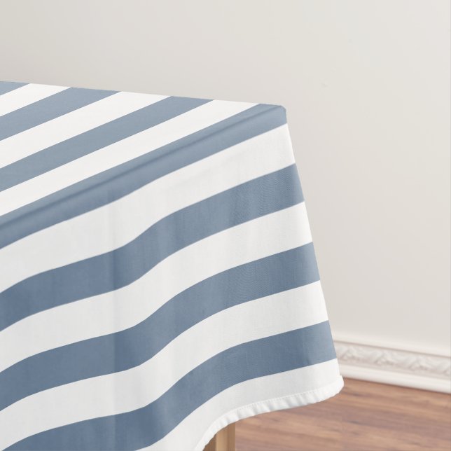 Modern Elegant Dusty Blue White Stripes Pattern Tablecloth (In Situ)