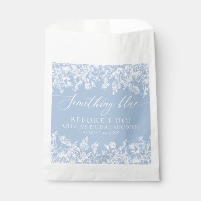 Modern Elegant Dusty Blue Wildflower Bridal Shower Favour Bag (Front)
