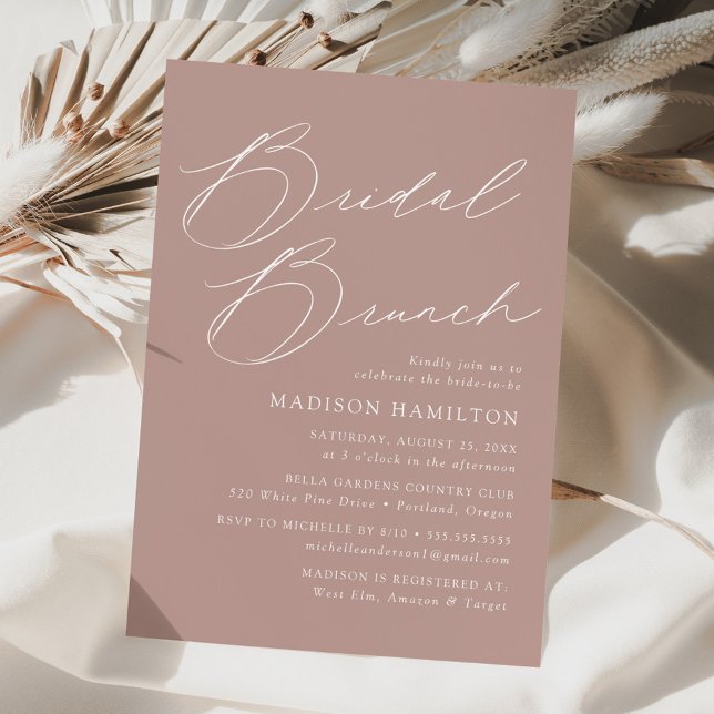 Modern Elegant Dusty Rose Bridal Shower Brunch Invitation (Creator Uploaded)