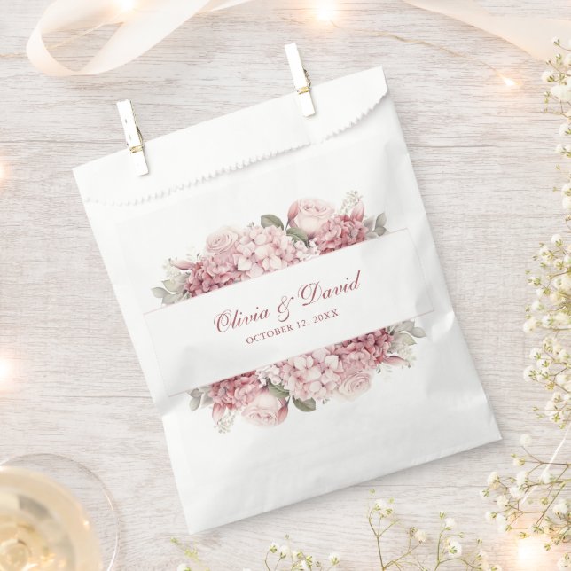 Modern Elegant Dusty Rose Hydrangea Wedding  Favour Bag (Clipped)