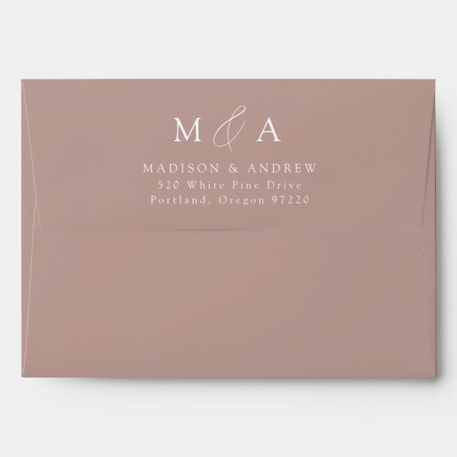 Modern Elegant Dusty Rose Monogram Wedding Envelope (Back (Top Flap))