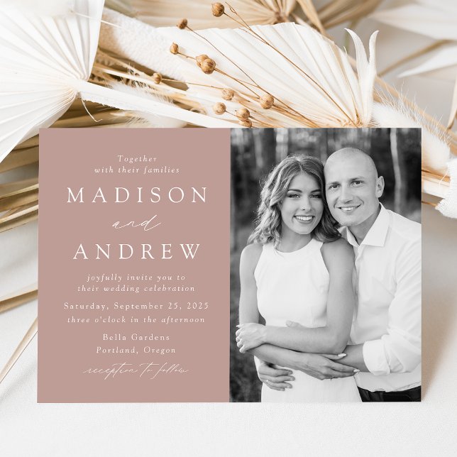 Modern Elegant Dusty Rose Photo Wedding Invitation (Creator Uploaded)