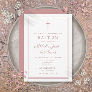 Modern Elegant Dusty Rose Pink Border Baptism Invitation