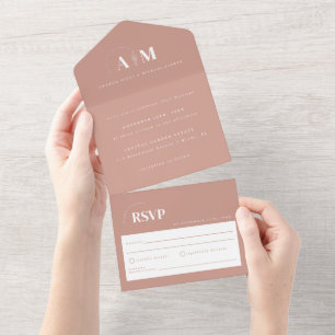 Modern Elegant Dusty Rose Wedding All In One Invitation