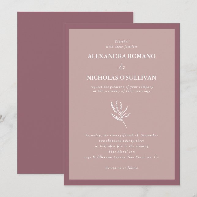 Modern Elegant Dusty Rose Wedding Invitation (Front/Back)