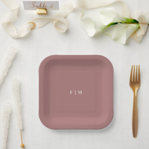 Modern elegant dusty rose wedding monograms paper plate