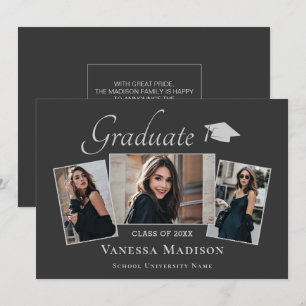 Modern   Elegant Earth Tone 3 Photo Graduation Announcement