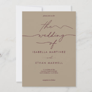Modern Elegant Earthy Brown Burgundy Wedding Invitation