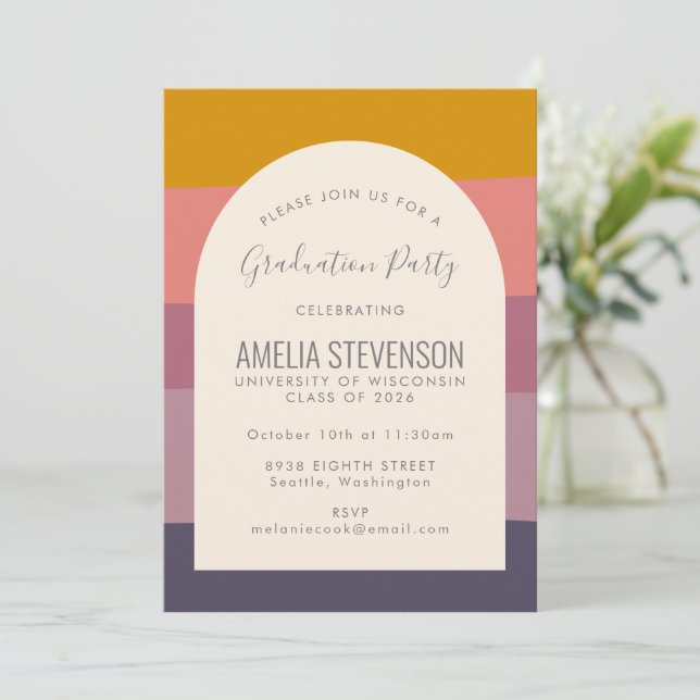 Modern Elegant Earthy Stripes Graduation Party Invitation (Standing Front)