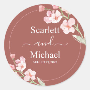Modern Elegant Earthy Watercolor Floral Classic Round Sticker