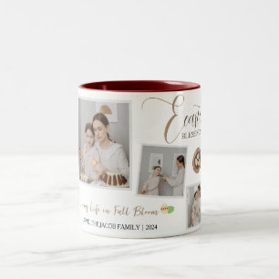 Modern Elegant Easter Blessings Script 3 Photo Two-Tone Coffee Mug