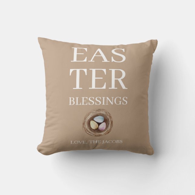 Modern Elegant Easter Blessings Script Family Throw Pillow (Front)