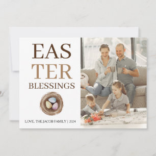 Modern Elegant Easter Blessings Script Photo Holiday Card