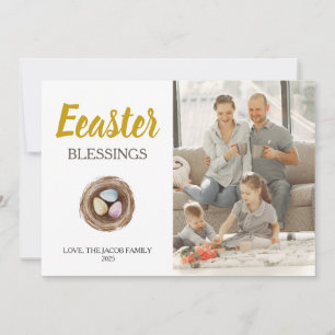 Modern Elegant Easter Blessings Script Photo Holiday Card