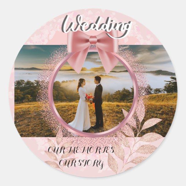 Modern Elegant Editable Custom Wedding Photo Classic Round Sticker (Front)