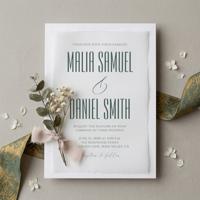 Modern Elegant Emerald Green Wedding Vellum Invitations (Creator Uploaded)