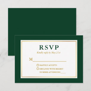 Modern Elegant Emerald Green White Gold RSVP Card