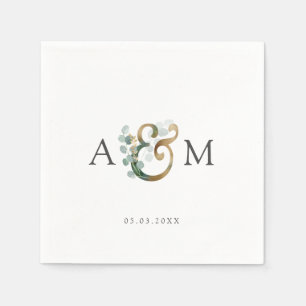 Modern, elegant eucalyptus ampersand wedding   napkin