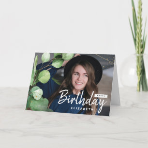 Modern Elegant Eucalyptus birthday greeting photo Card