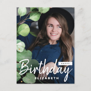 Modern Elegant Eucalyptus Birthday Greeting Photo Postcard