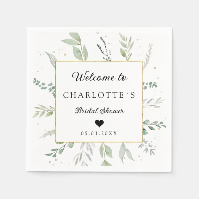 Modern, elegant eucalyptus bridal shower napkin (Front)