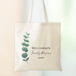 Modern Elegant Eucalyptus Family Reunion  Tote Bag<br><div class="desc">This Family Reunion Tote Bag is decorated with a stylish watercolor eucalyptus sprig and elegant typography.
Easily customizable.
Use the Design Tool to change the text size,  style,  or colour.
Because we create our artwork you won't find this exact image from other designers.
Original Watercolor © Michele Davies.</div>