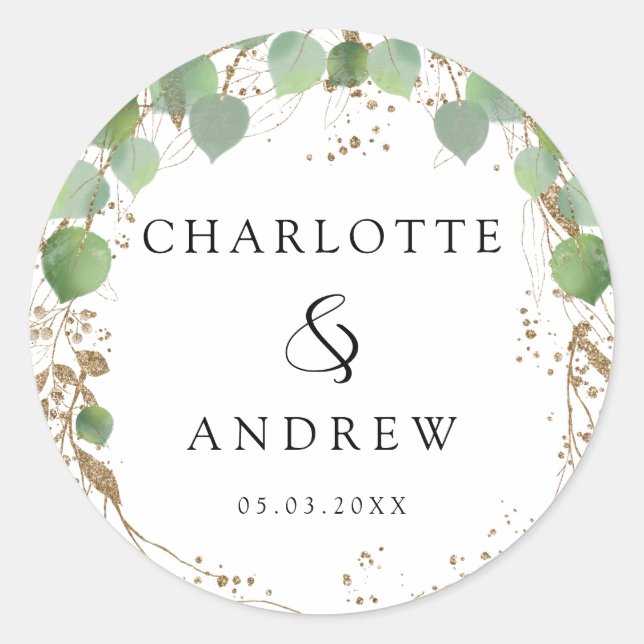 Modern, elegant eucalyptus glitter wedding Sticker (Front)