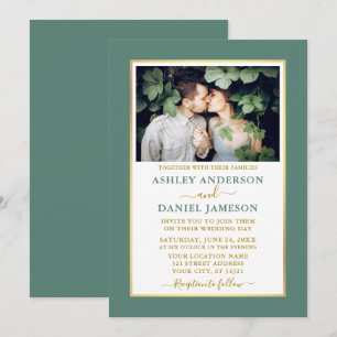 Modern Elegant Eucalyptus Green Gold Wedding Invitation