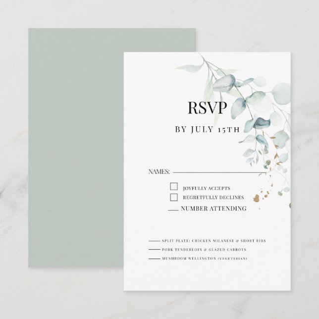 Modern Elegant Eucalyptus Greenery Meal Choice  RSVP Card (Front/Back)