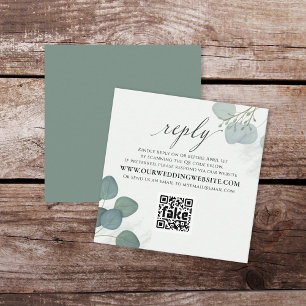 Modern Elegant Eucalyptus Greenery QR Code RSVP Square Business Card