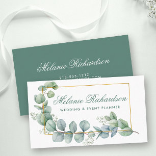 Modern Elegant Eucalyptus Leaves Gold Frame Business Card