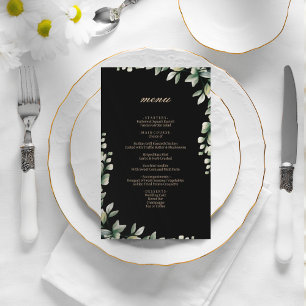 Modern elegant eucalyptus leaves wedding menu